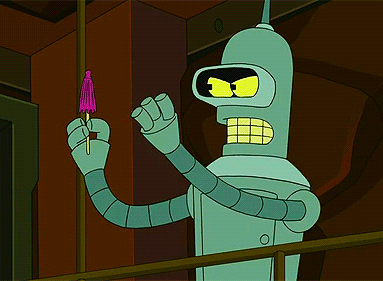 Bender pulando e usando um charda chuvinha como para quedas