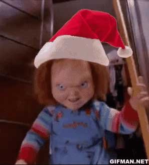 Gif - Chucky mostrando seu Espírito Natalino