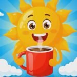 GIF de Bom Dia com Sol Segurando Xicara de Café! 1