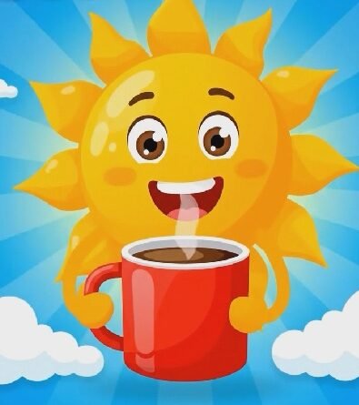 GIF de Bom Dia com Sol Segurando Xicara de Café! 1